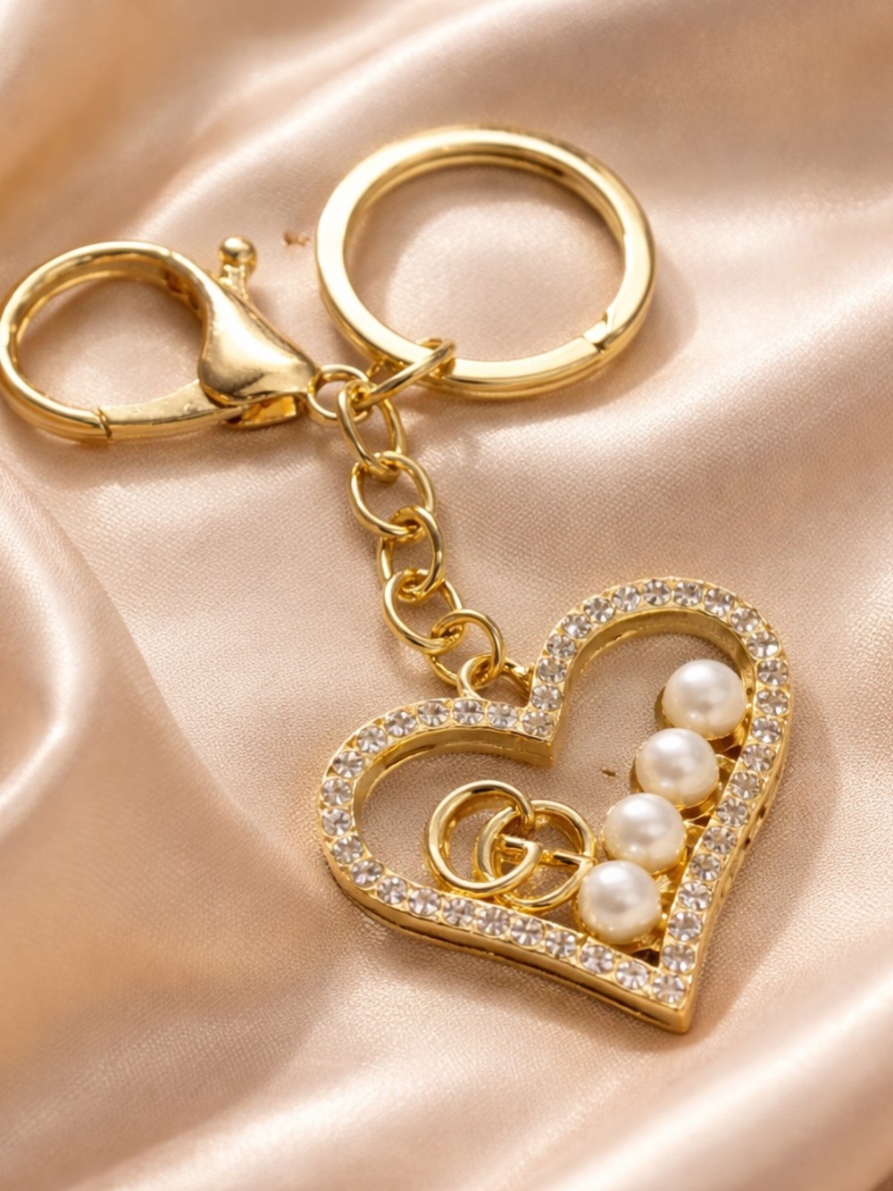 Gold Heart with GG and Pearl Keychain